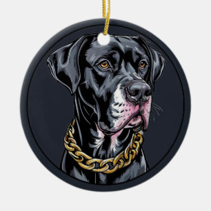 Adorno De Cerámica Perro Negro de Lujo con Cadena de Oro