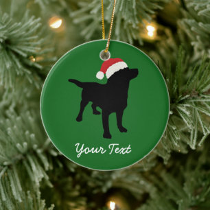 Adorno De Cerámica Perro negro del laboratorio con el gorra de Santa