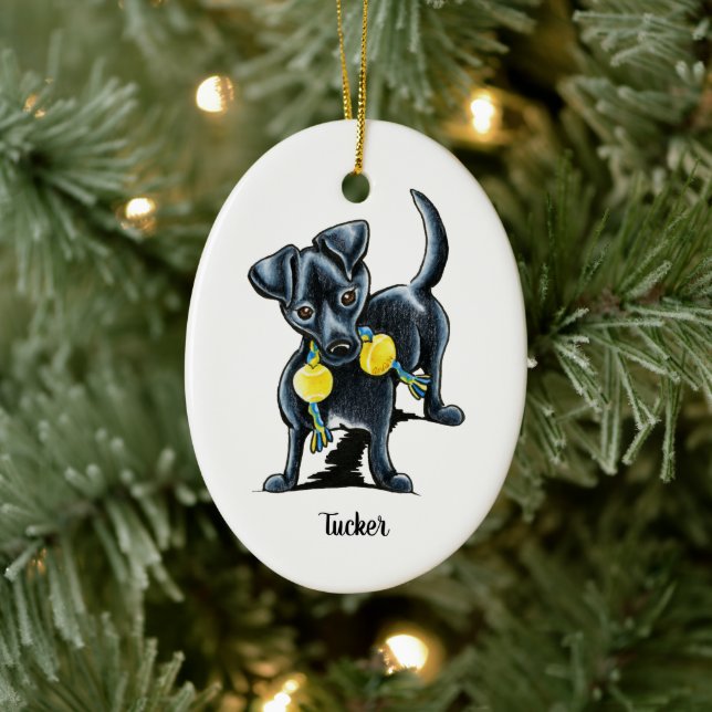 Adorno De Cerámica Perro negro pequeño personalizado (Árbol)