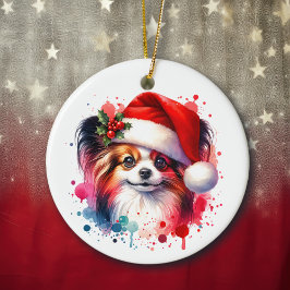 Adorno De Cerámica Perro Papillon en Santa Hat Navidades personalizad