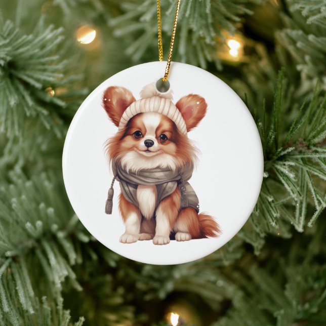 Adorno De Cerámica Perro Papillon personalizado (Árbol)