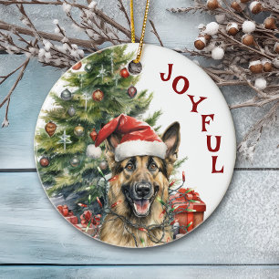 Adorno De Cerámica Perro pastor alemán envuelto en luces Navidades