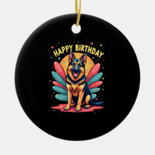 Adorno De Cerámica Perro Pastor Alemán Feliz Cumpleaños Fiesta Shep R