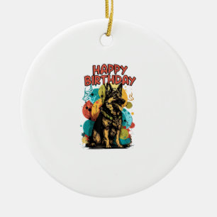 Adorno De Cerámica Perro Pastor Alemán Feliz Cumpleaños Fiesta Shep R