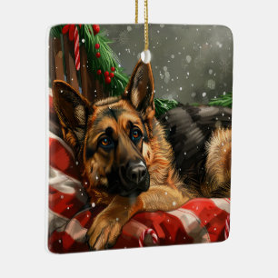 Adorno De Cerámica Perro Pastor Alemán Festivo de Navidad