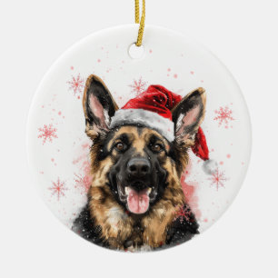 Adorno De Cerámica Perro Pastor Alemán Navidad Personalizado