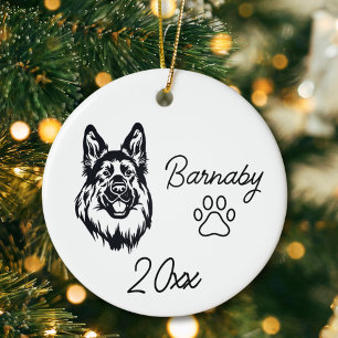 Adorno De Cerámica Perro Pastor Alemán Nombre Personalizado y Línea A