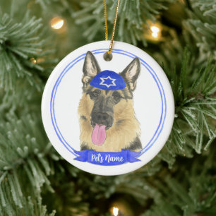 Adorno De Cerámica Perro pastor alemán personalizado Hanukkah