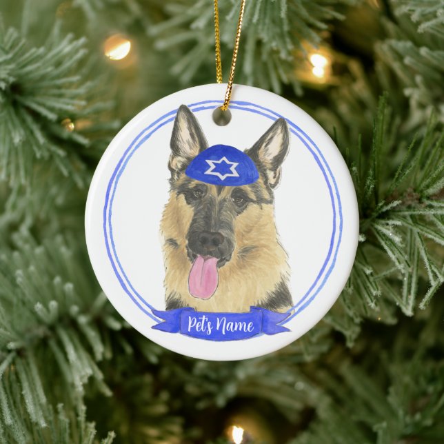 Adorno De Cerámica Perro pastor alemán personalizado Hanukkah (Árbol)