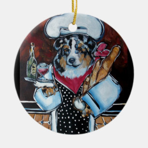 ADORNO DE CERÁMICA PERRO PASTOR AUSTRALIANO CHEF