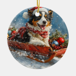 Adorno De Cerámica Perro pastor australiano en espantadas navidades