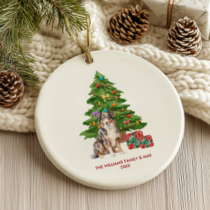Adorno De Cerámica Perro Pastor Australiano Navidad Personalizada