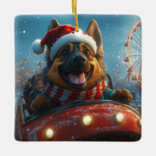 Adorno De Cerámica Perro pastor belga Montaña Rusa Navidad