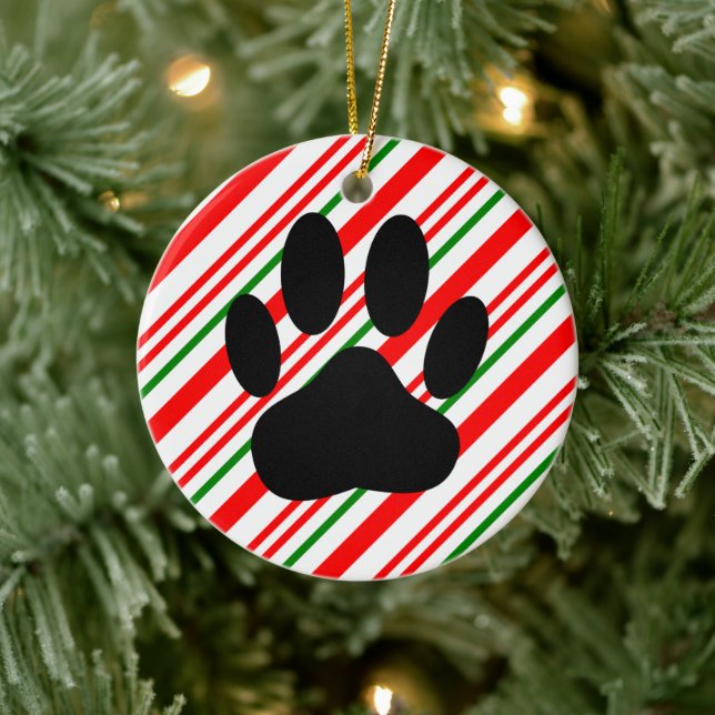 Adorno De Cerámica Perro Pawprint Candy Cane (Árbol)