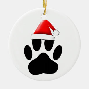 Adorno De Cerámica Perro Pawprint Santa Hat