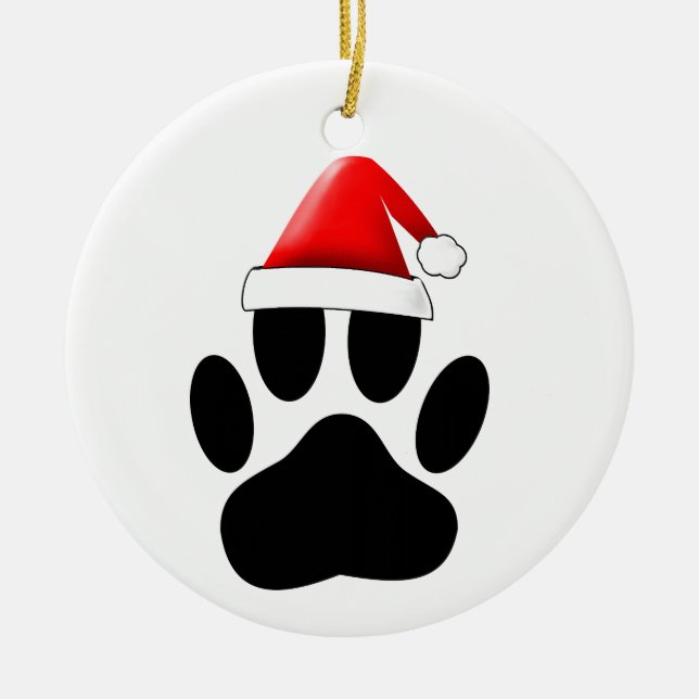 Adorno De Cerámica Perro Pawprint Santa Hat (Frente)
