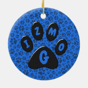 Adorno De Cerámica Perro Paws Black & White Polka Dot (Punto de polka