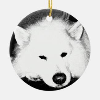 Adorno De Cerámica Perro peludo hermoso del blanco del samoyedo