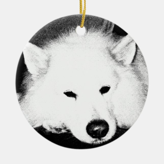 Adorno De Cerámica Perro peludo hermoso del blanco del samoyedo (Frente)