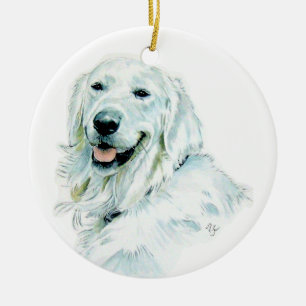 Adorno De Cerámica Perro perdiguero inglés blanco