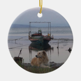 Adorno De Cerámica Perro perdiguero por el mar