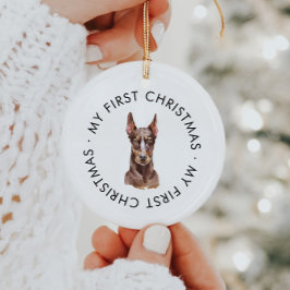 Adorno De Cerámica Perro personalizado Doberman mi primera Navidad