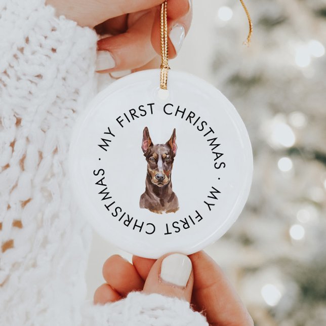 Adorno De Cerámica Perro personalizado Doberman mi primera Navidad (Subido por el creador)