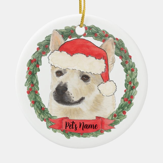 Adorno De Cerámica Perro personalizado Norwegian Buhund Navidad (Frente)