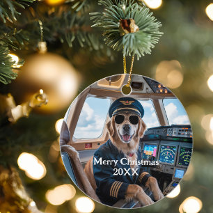 Adorno De Cerámica Perro Piloto Retriever Dorado Navidad Divertida