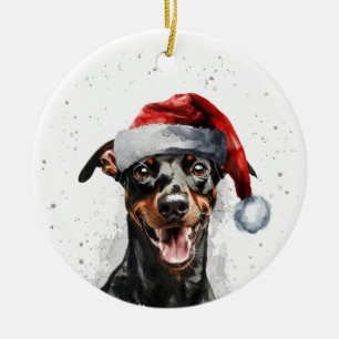 Adorno De Cerámica Perro Pinscher Alemán Feliz Navidad Personalizada