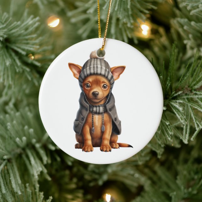 Adorno De Cerámica Perro Pinscher en miniatura personalizado (Árbol)