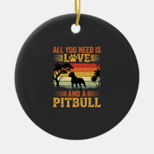 Adorno De Cerámica Perro Pitbull Atardecer Retro Amor