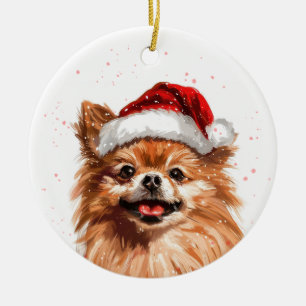 Adorno De Cerámica Perro Pomerania Navidad Personalizado
