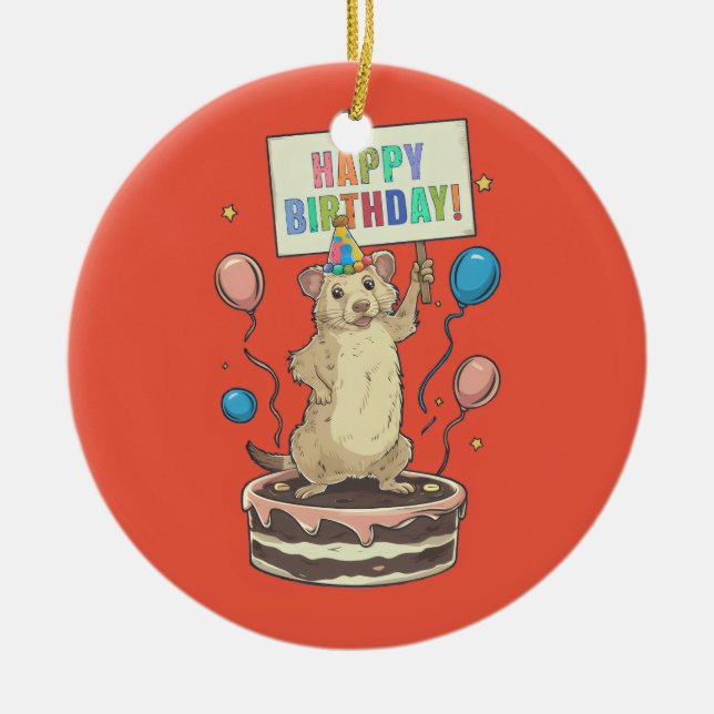 Adorno De Cerámica Perro príncipe parado en pastel feliz y signo de c (Frente)