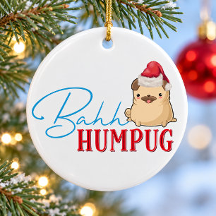 Adorno De Cerámica Perro Pug Divertido Bah Humpug Regalo de Navidad