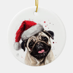 Adorno De Cerámica Perro Pug Navidad Personalizado