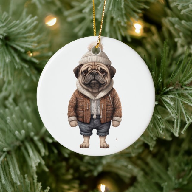 Adorno De Cerámica Perro Pug Personalizado (Árbol)