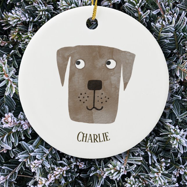 Adorno De Cerámica Perro recuperador de chocolate lindo personalizado (Fun personalized name dog Christmas ornament)