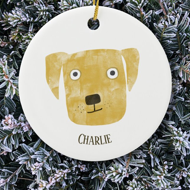 Adorno De Cerámica Perro recuperador de oro lindo personalizado (Fun Golden Yellow Labrador Retriever dog personalized name Christmas ornament)