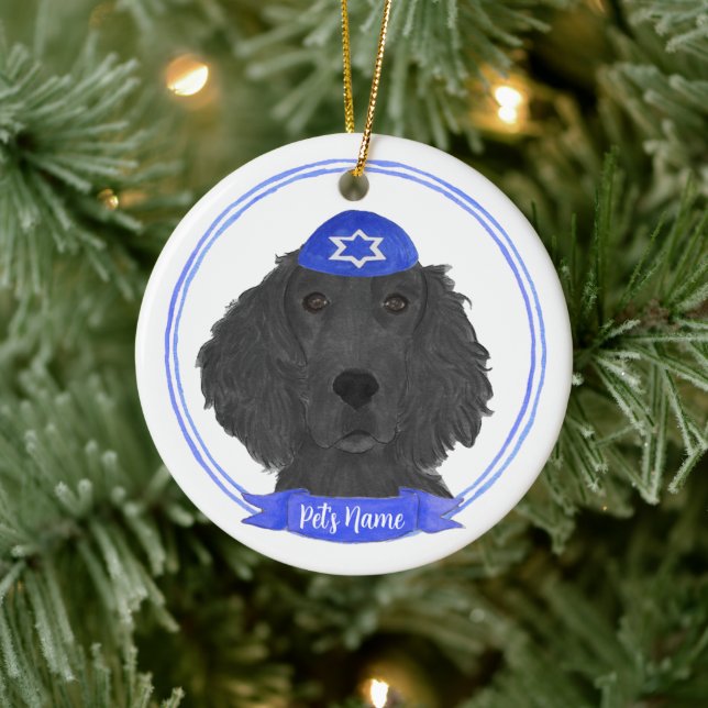 Adorno De Cerámica Perro recuperador plano personalizado Hanukkah (Árbol)