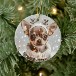 Adorno De Cerámica Perro reno chihuahua navidades