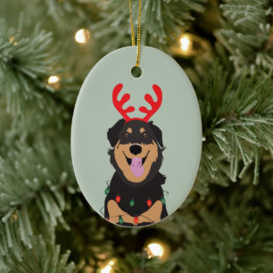 Adorno De Cerámica Perro reno feliz pawlidays