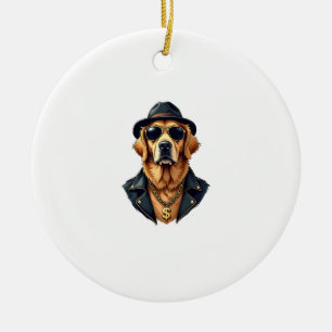 Adorno De Cerámica Perro Retriever Dorado Genial Vintage con Gafas de
