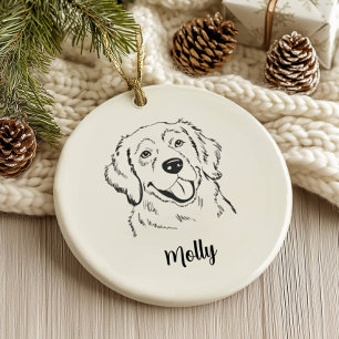 Adorno De Cerámica Perro Retriever Dorado Personalizado Navidad