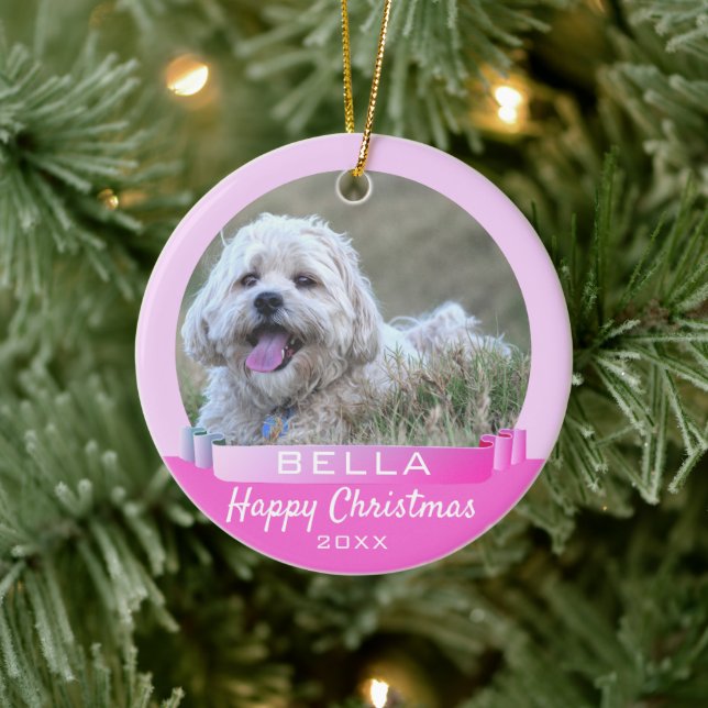 Adorno De Cerámica Perro rosado moderno o Navidades de fotografía Mas (Árbol)