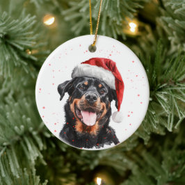 Adorno De Cerámica Perro Rottweiler Feliz Navidad Personalizada