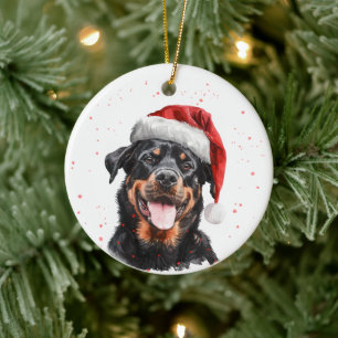 Adorno De Cerámica Perro Rottweiler Feliz Navidad Personalizada