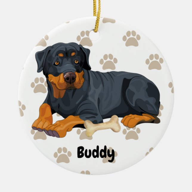 Adorno De Cerámica Perro Rottweiler personalizado, pipa añadir un nom (Frente)