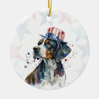 Adorno De Cerámica Perro sabueso Bluetick, 4 de julio Personalizado