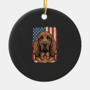 Adorno De Cerámica Perro Sabueso Patriótico Arte de la Bandera Americ